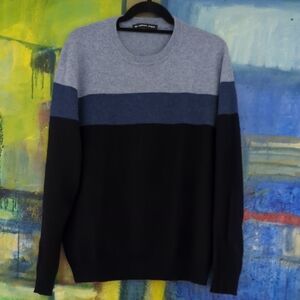 The Cashmere project Men's Blue/Gray Color block Cashmere Crew neck Sweater-Med
